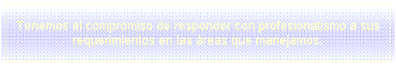 Cuadro de texto: Tenemos el compromiso de responder con profesionalismo a sus requerimientos en las reas que manejamos.
